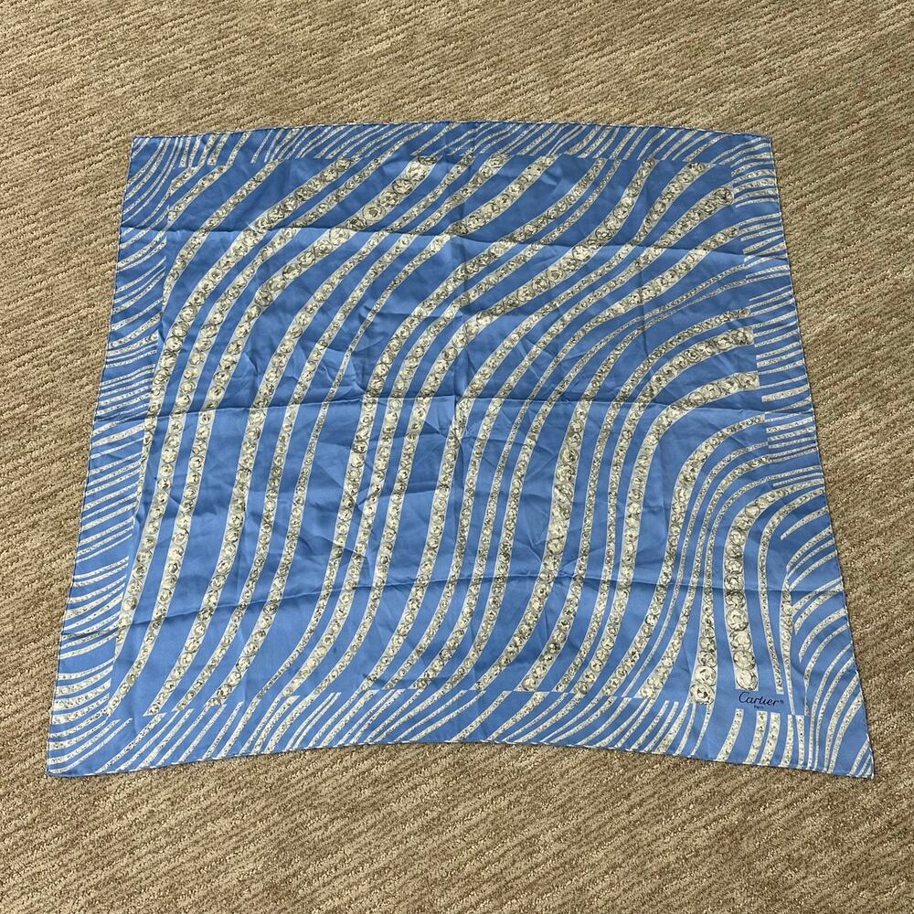 Cartier silk scarf large 34 inch squared 85 x 85  cm blue diamond